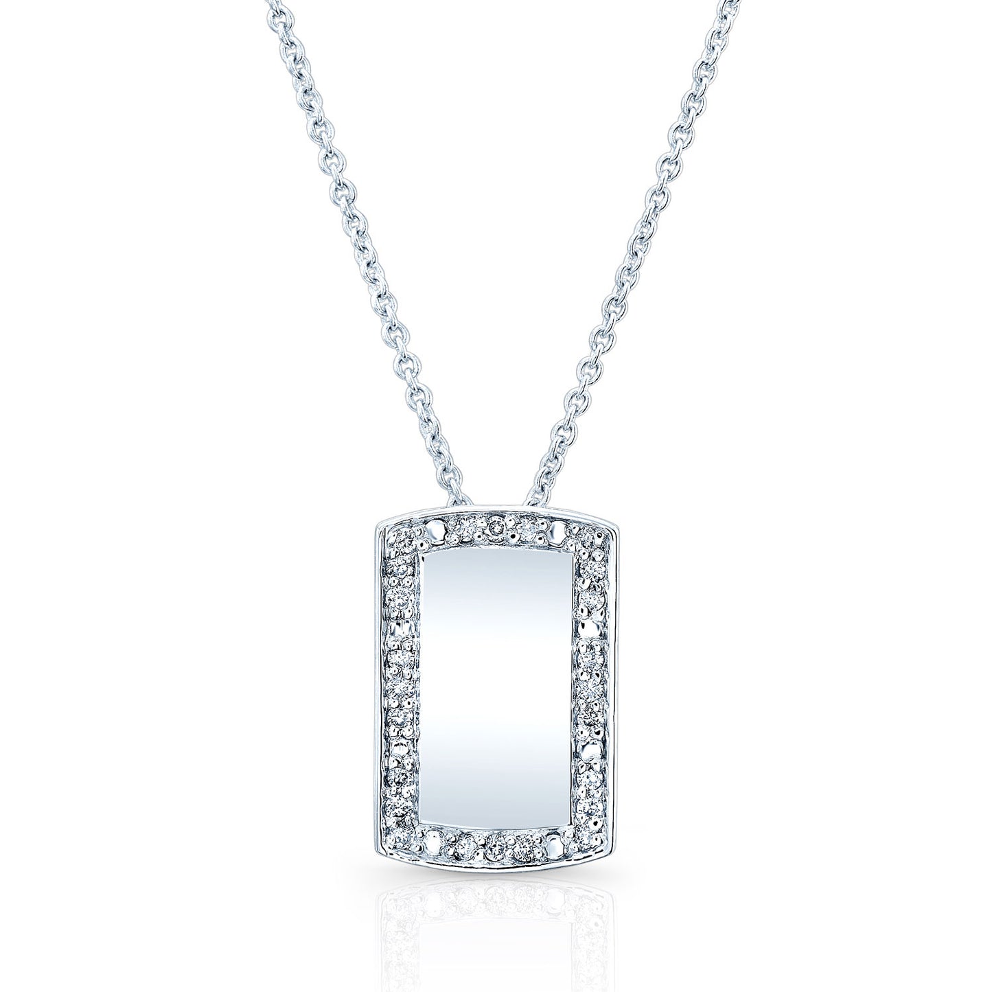 Diamond Dog Tag In 18k White Gold