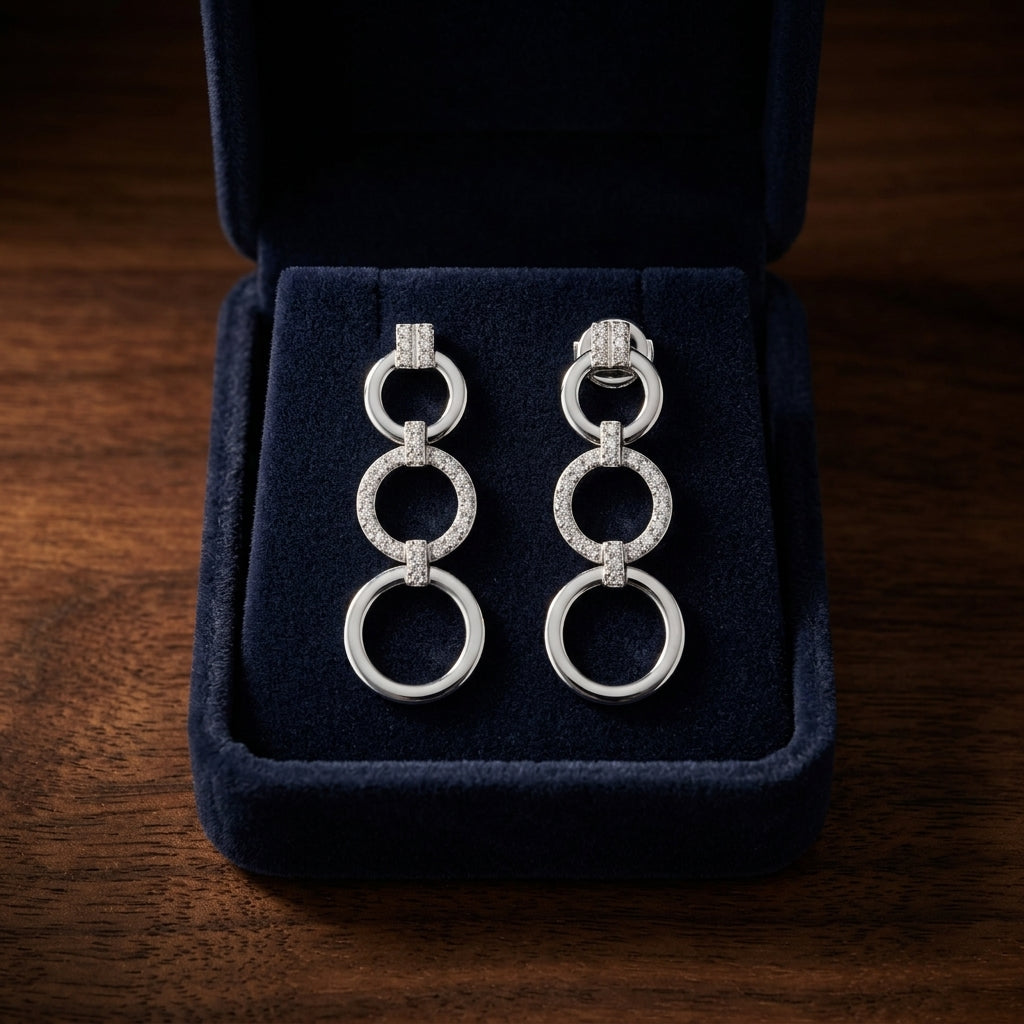 Diamond Triple Circle Dangle Earrings In 18k White Gold — gift presentation