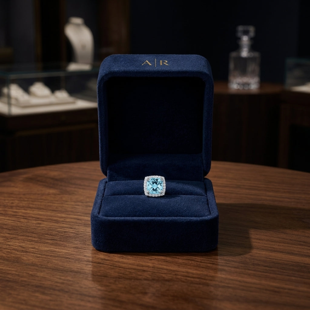 Aquamarine Cushion And Diamond Earrings In 18k White Gold — gift presentation