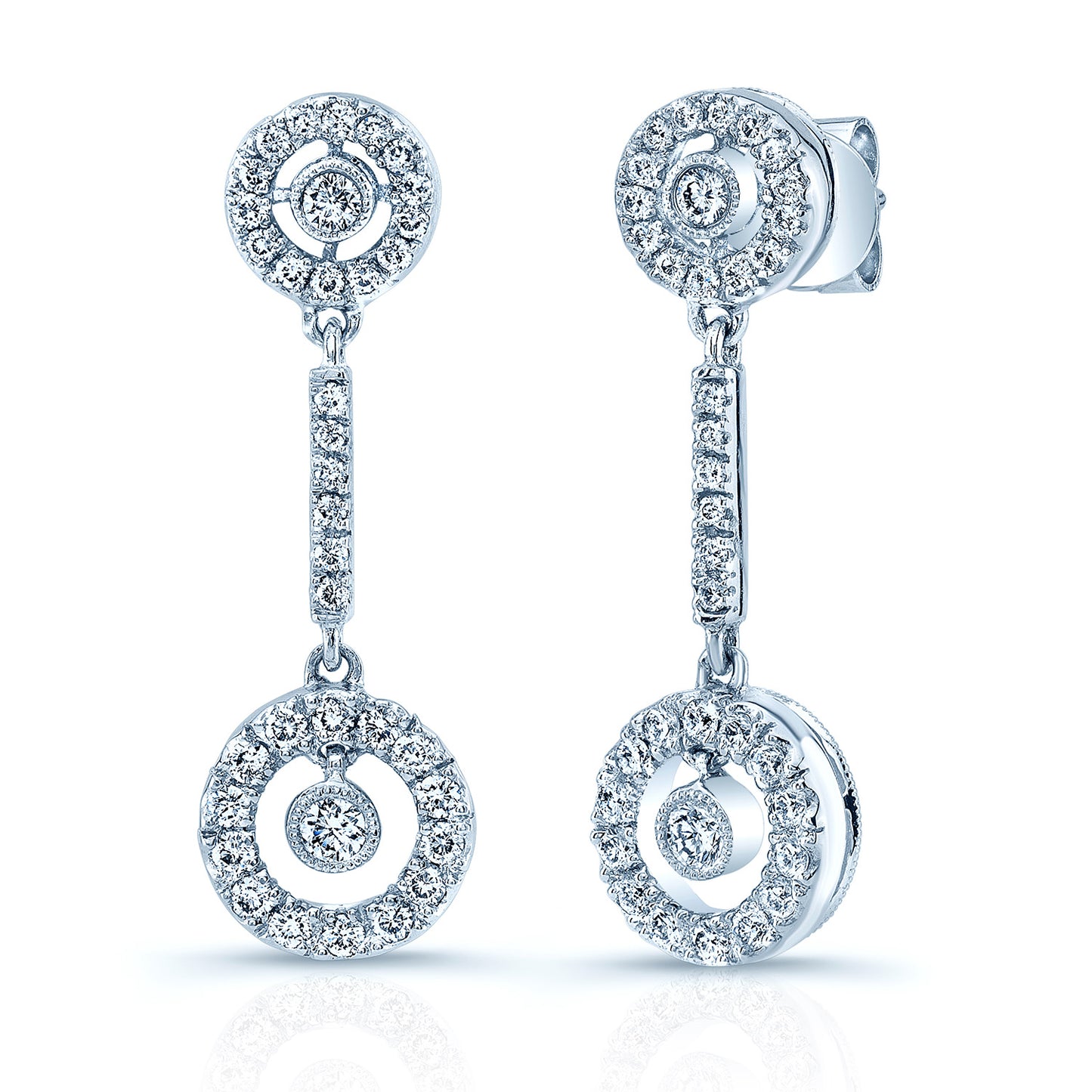 Diamond Double Dangle Bullseye Earrings In 18k White Gold