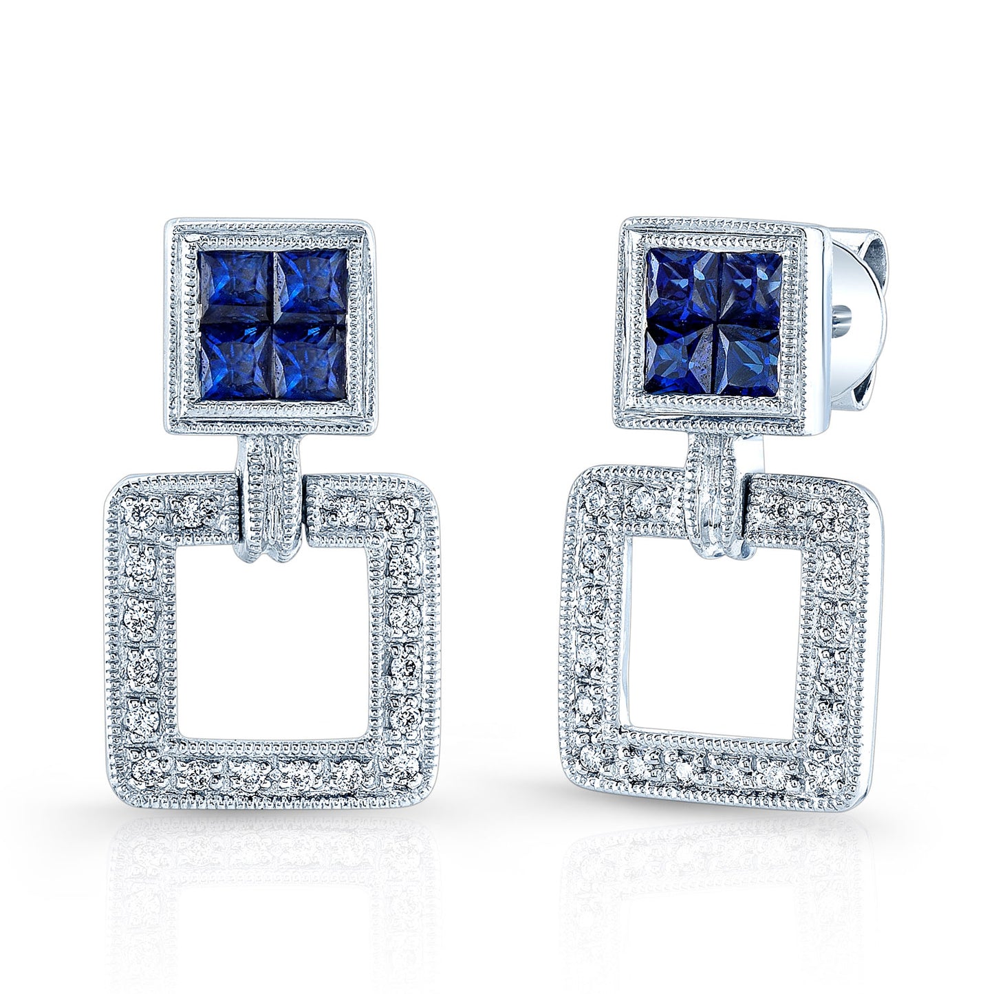 Sapphire And Diamond Art Deco Doorknocker Earrings In 18k White Gold