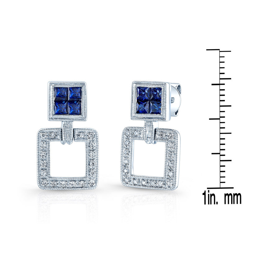 Sapphire And Diamond Art Deco Doorknocker Earrings In 18k White Gold