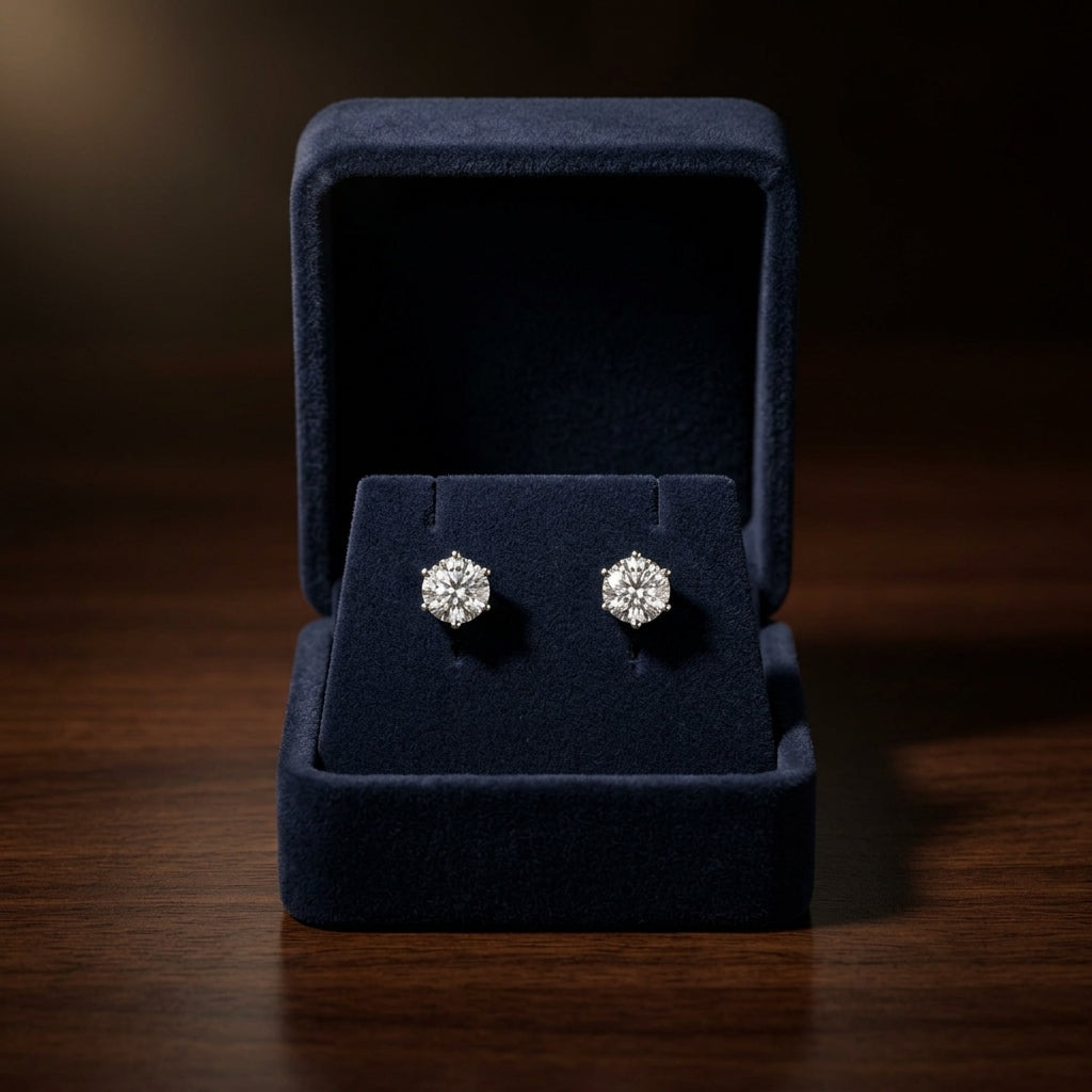 Diamond Round 6-prong Stud Earrings In 18k White Gold (0.40ctw Si) — gift presentation