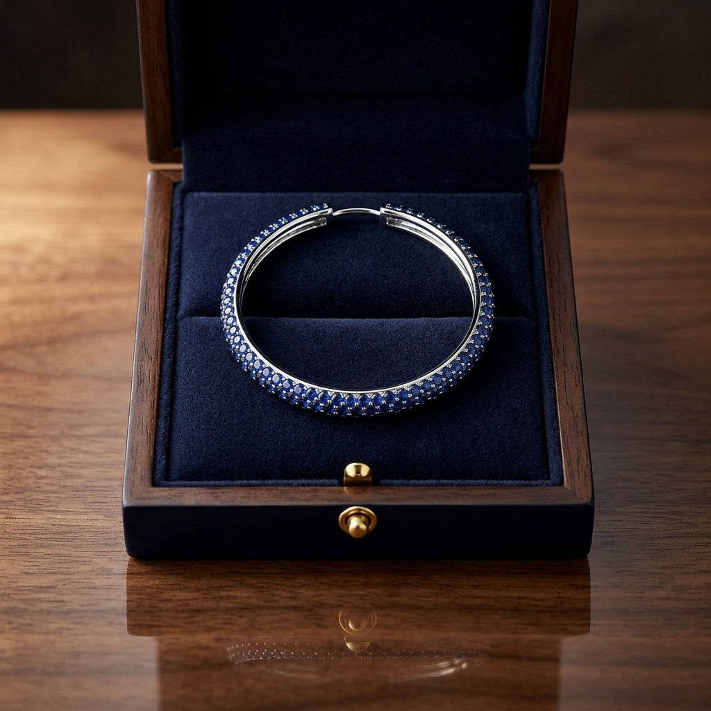 Sapphire Pave Hoop Earrings In 18k White Gold — gift presentation
