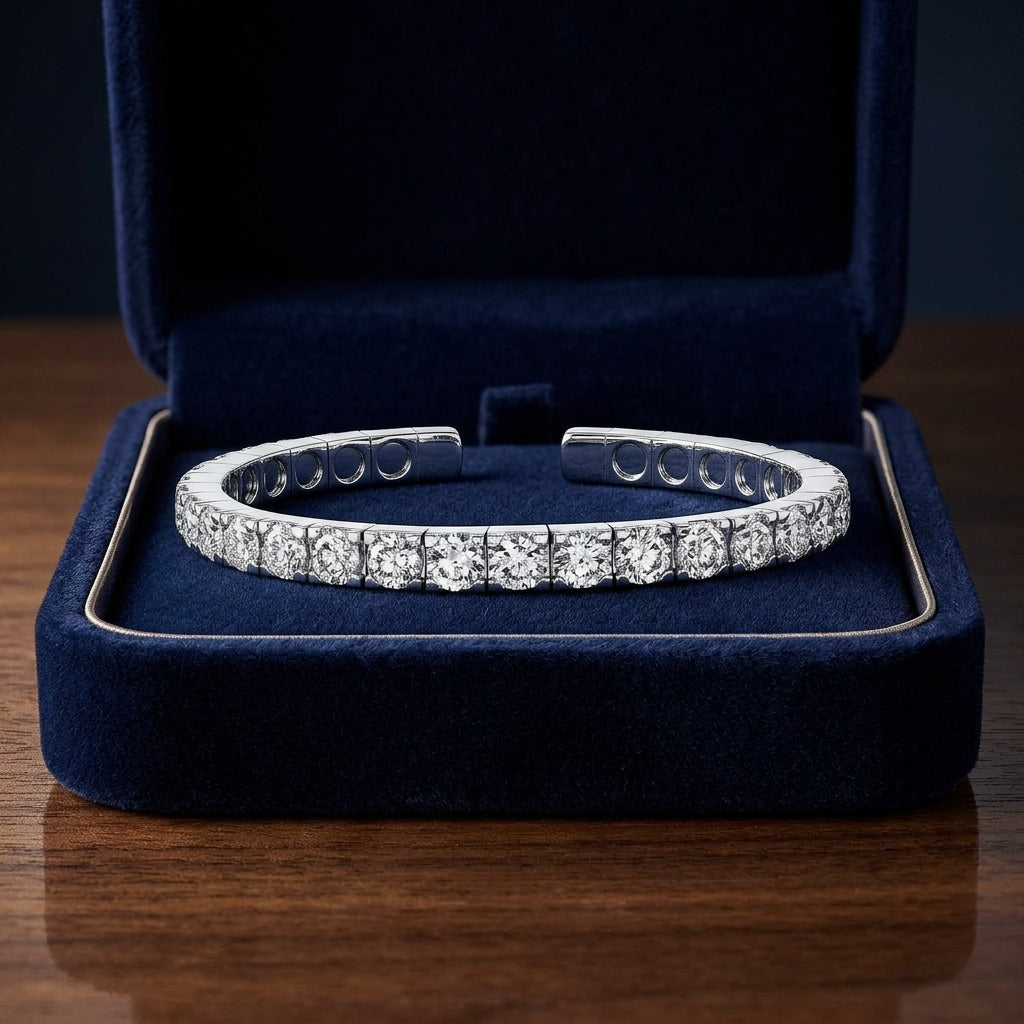 Diamond Flexible Cuff Bracelet In 18k White Gold 5.50ctw — gift presentation