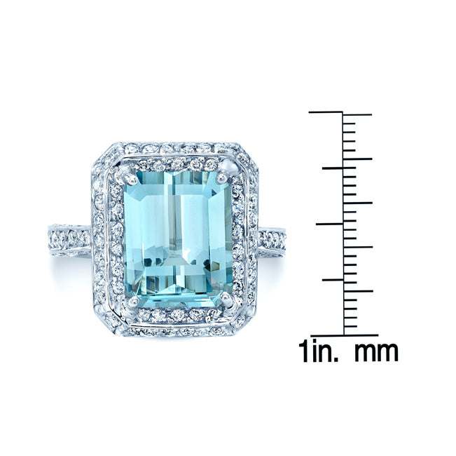Aquamarine And Diamond Ring In 18k White Gold