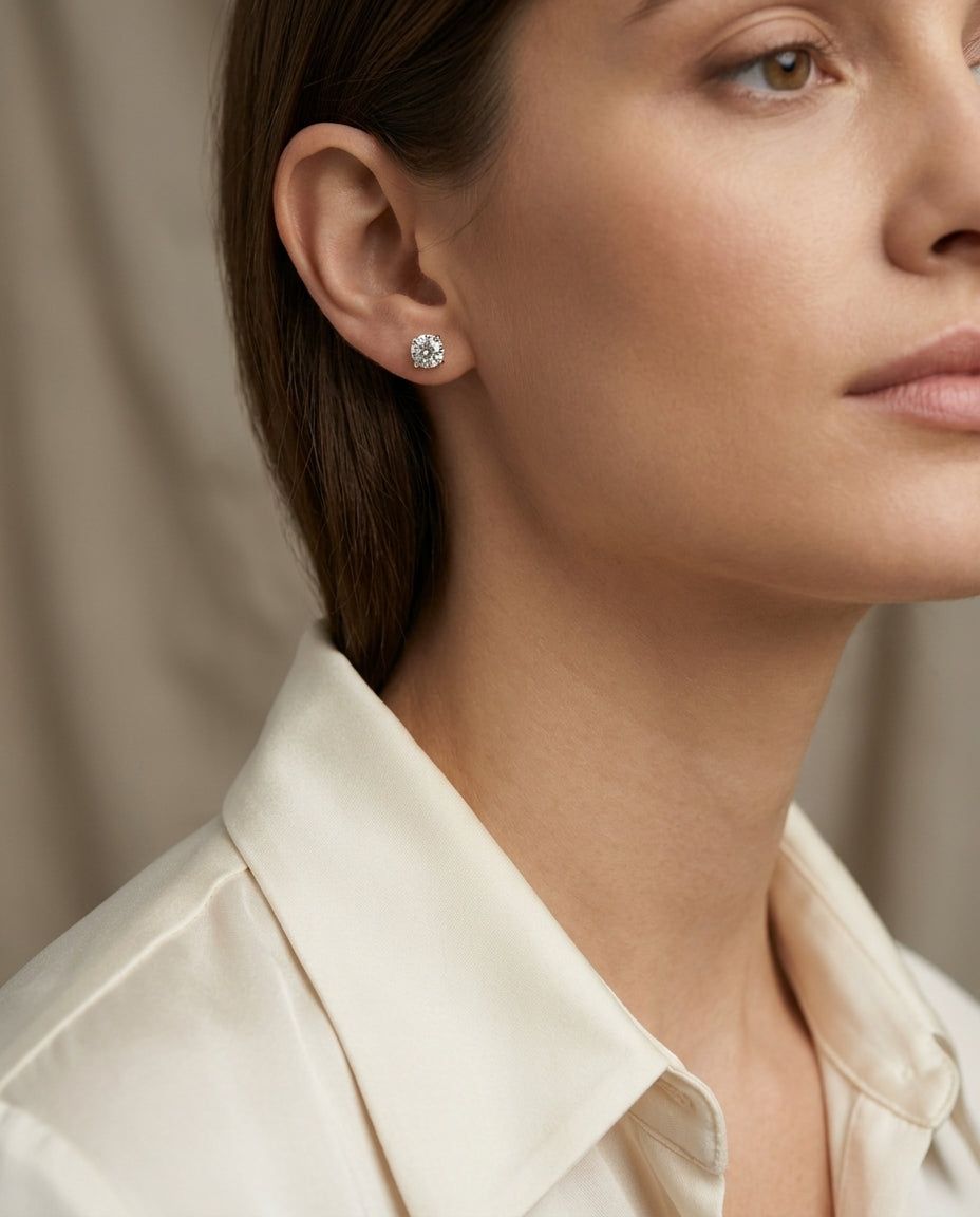 18k Yellow Gold 8-prong Round Brilliant Diamond Stud Earrings (1.06 Ct. T.w., Vs1-vs2 Clarity, F-g Color) — editorial close-up