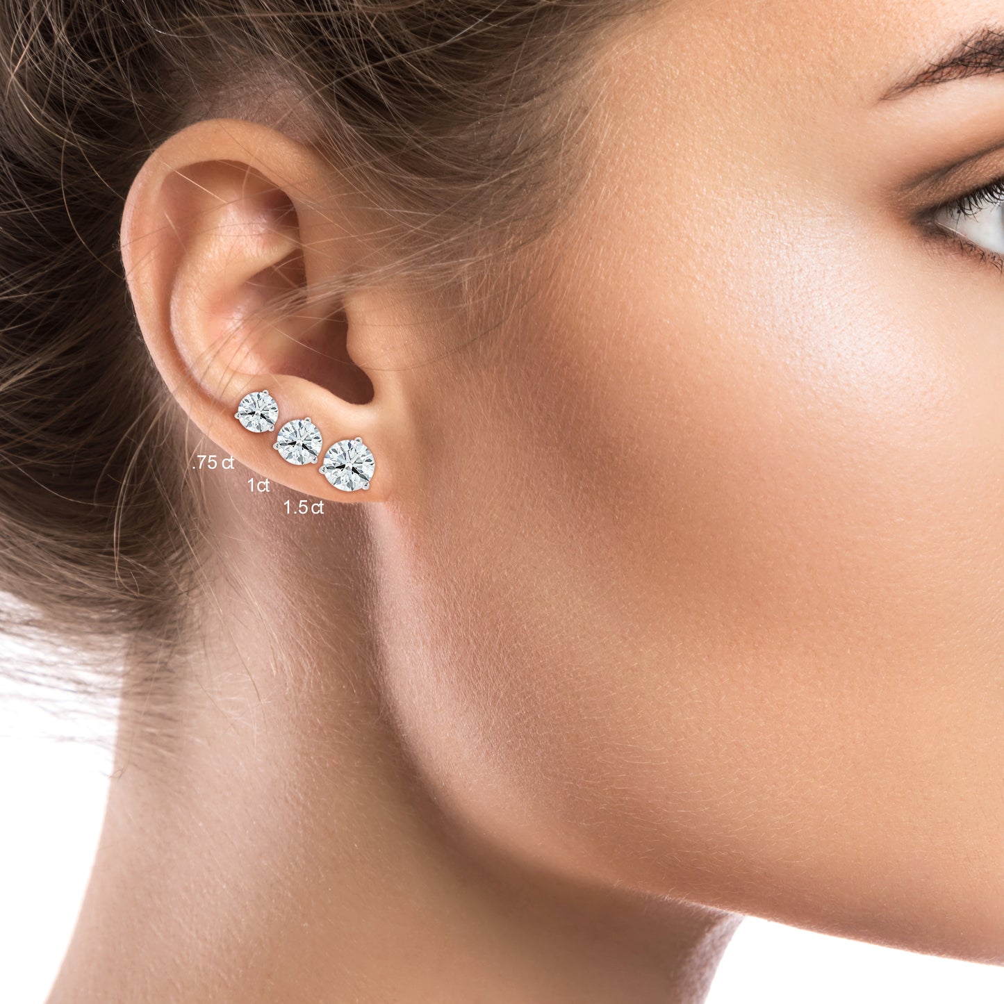 18k White Gold 3-prong Round Brilliant Diamond Stud Earrings (1.06 Ct. T.w., Vs1-vs2 Clarity, F-g Color)