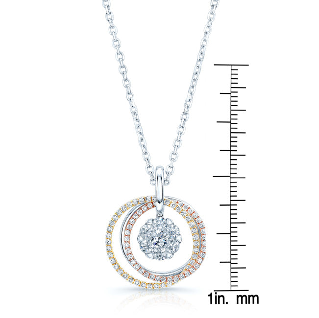 Diamond Three-circle Pendant In 14k Multi-color Gold