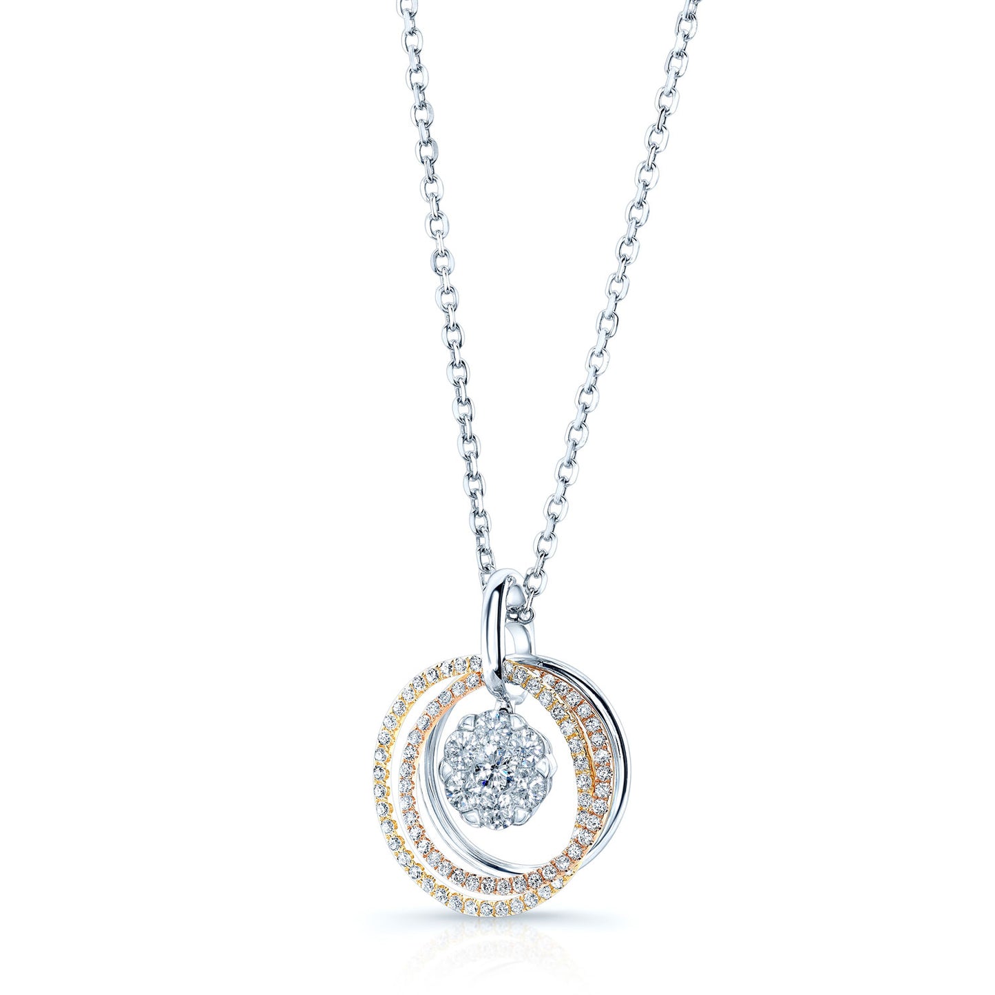 Diamond Three-circle Pendant In 14k Multi-color Gold