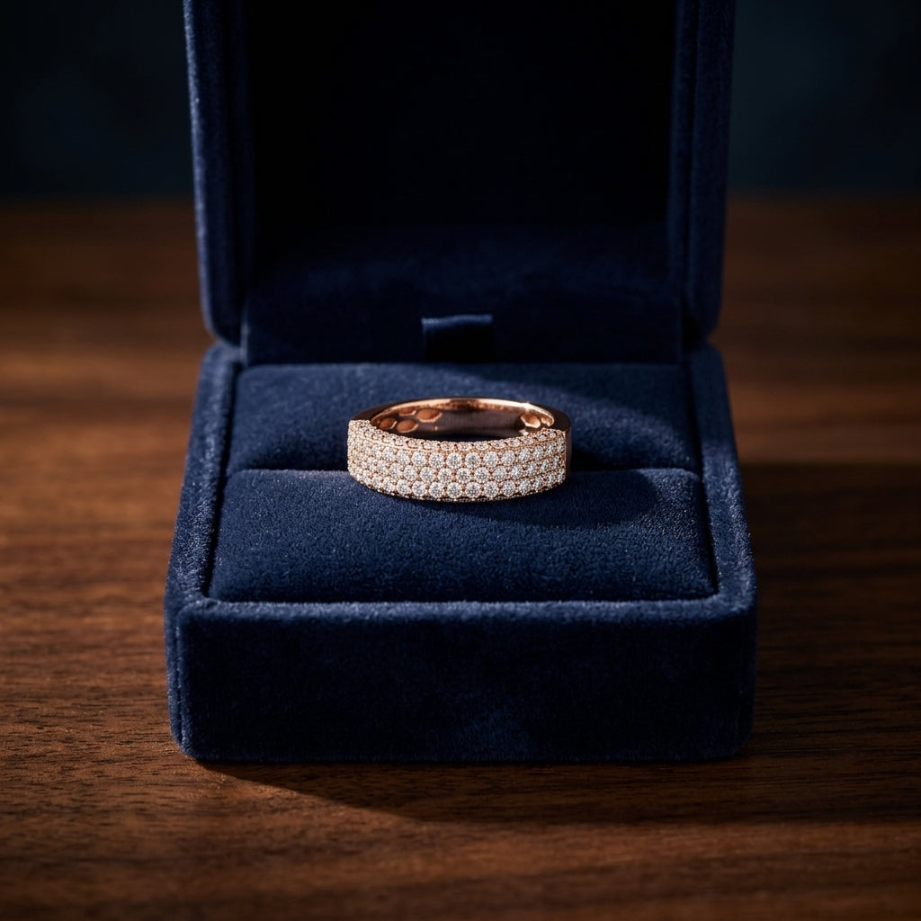 Round Diamond Micro-pave 3-row Band In 14k Rose Gold — gift presentation