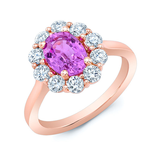 Pink Sapphire Oval And Diamond Ring In 14k Rose Gold