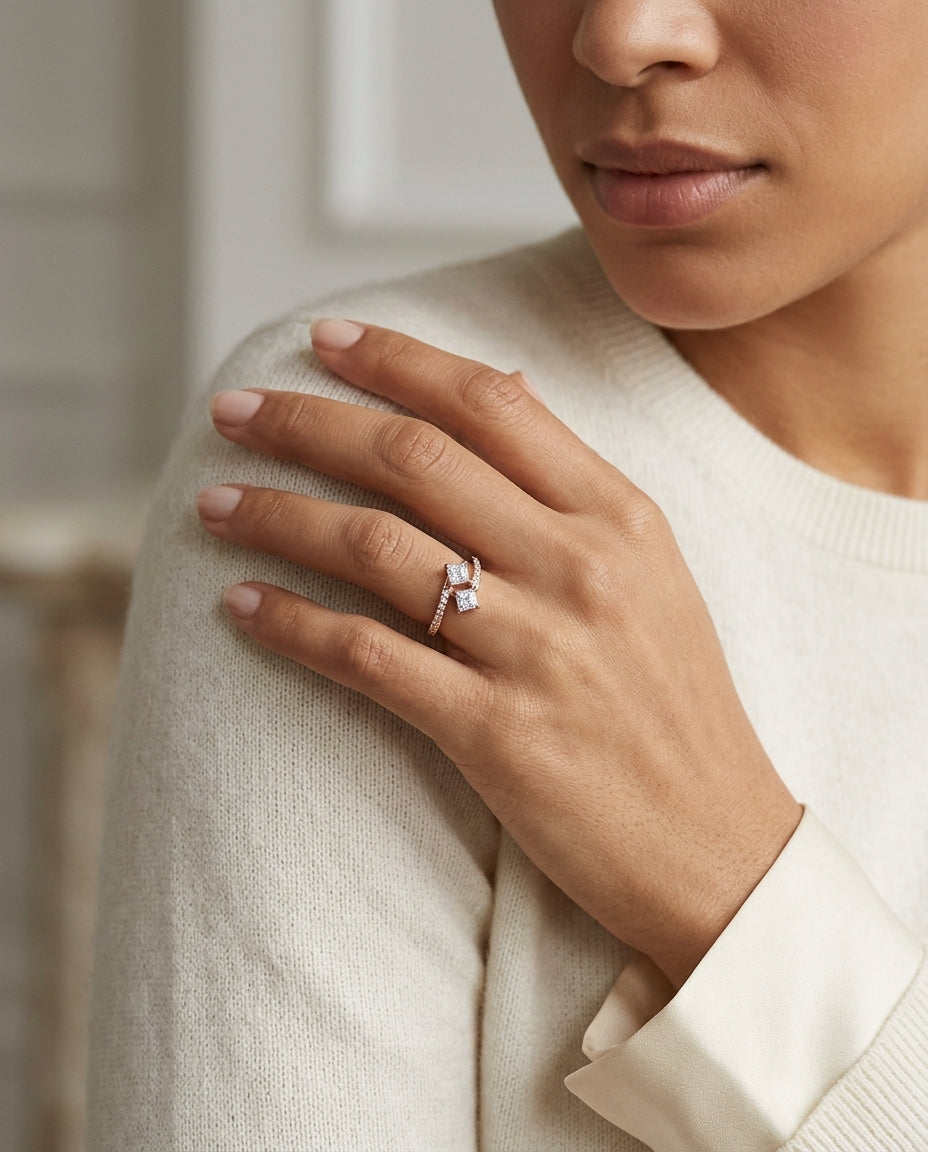2 Stone Diamond Bypass Ring In 14k Rose Gold (9/10 Ct.tw.) — editorial close-up