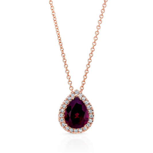 18k Rose Gold Rhodolite Garnet And Diamond Pendant