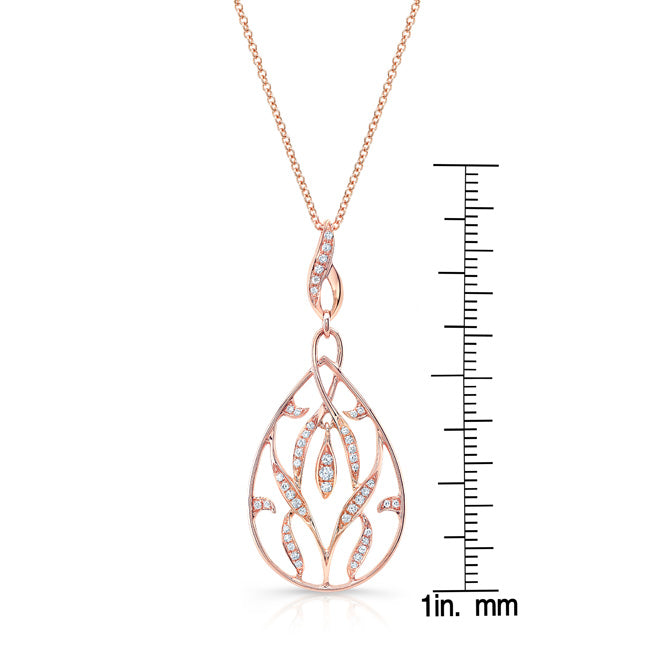 Diamond Teardrop Leaf Pendant In 14k Rose Gold