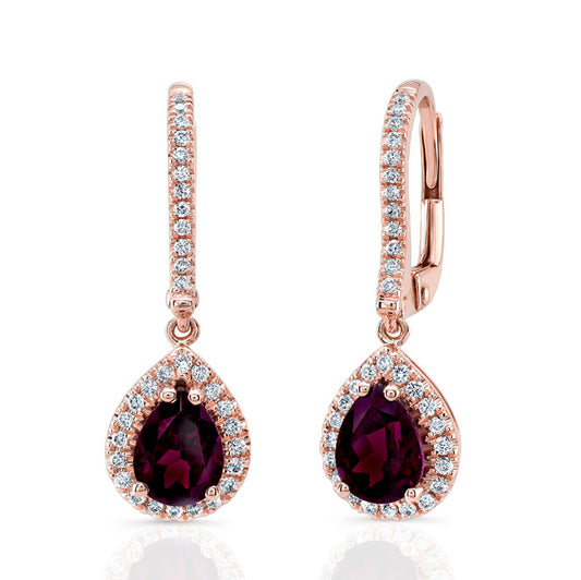 18k Rose Gold Rhodolite Garnet And Diamond Earrings