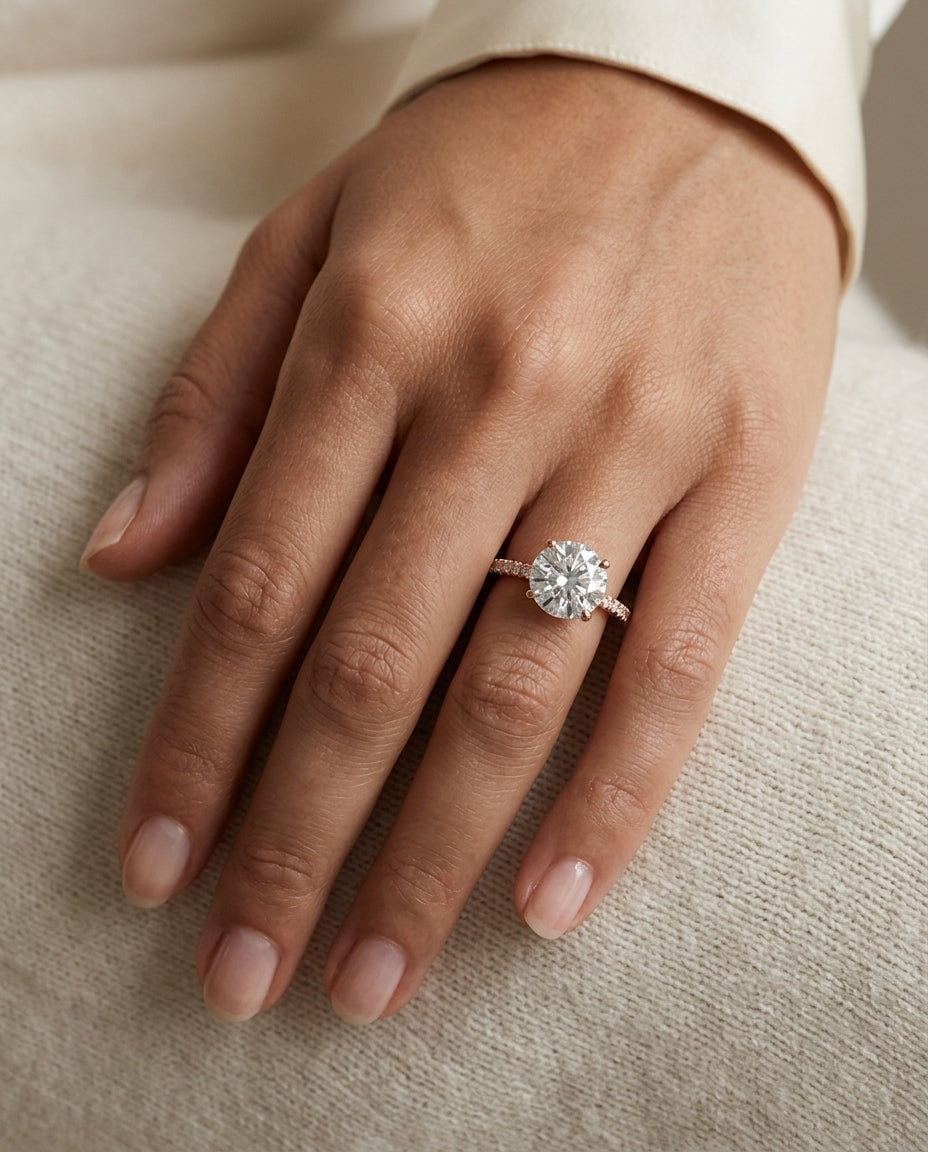 1 1/4ctw Round Diamond Classic 4 Prong Engagement Ring In 14k Rose Gold, Igi-certified — editorial close-up