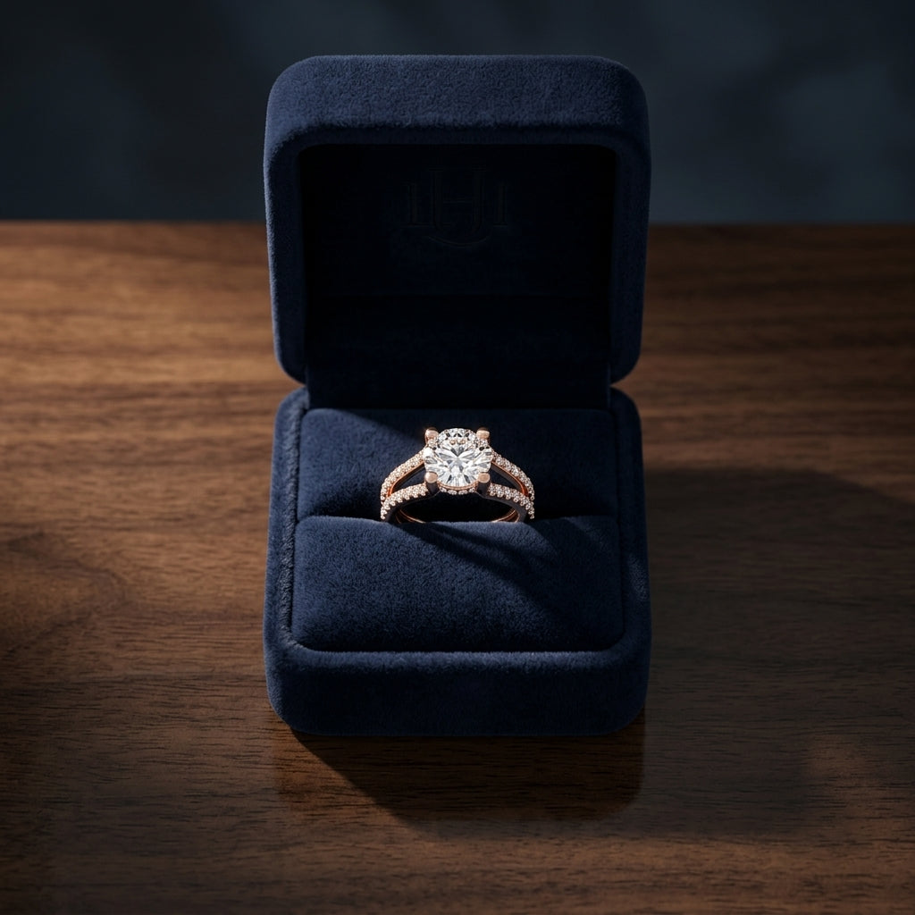 1 1/2ctw Round Diamond Engagement Ring With Pave Split Shank In 14k Rose Gold, Igi-certified — gift presentation