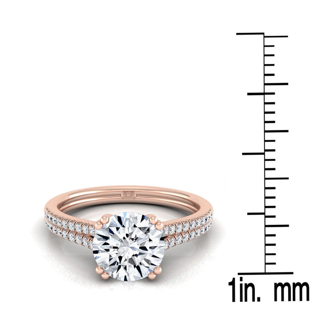 1 1/5ctw Round Diamond 2 Row Engagement Ring With Double Prong Cathedral Setting In 14k Rose Gold, Igi-certified