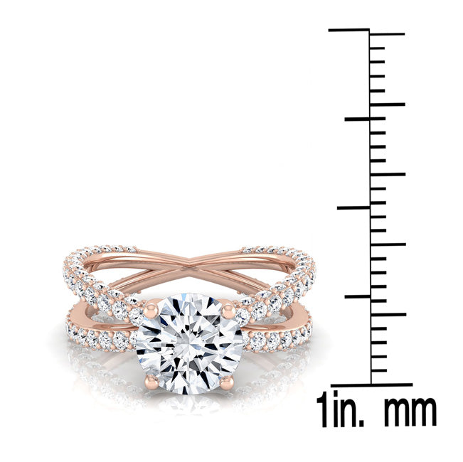 2 1/4ctw Round Diamond Engagement Ring With Crossover Pave Shank In 14k Rose Gold, Igi-certified