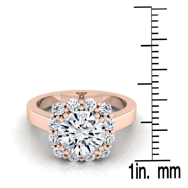1 3/8ctw Round Diamond Halo Engagement Ring In 14k Rose Gold, Igi-certified