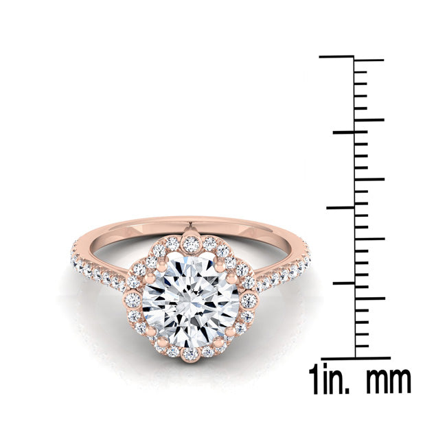 1 1/4ctw Round Diamond Scalloped Halo Engagement Ring With Graduated Shank In 14k Rose Gold, Igi-certified