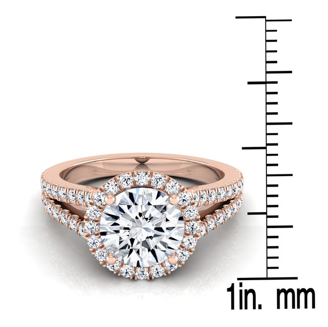 1 3/8ctw Round Diamond Halo Engagement Ring With Pave Split Shank In 14k Rose Gold, Igi-certified