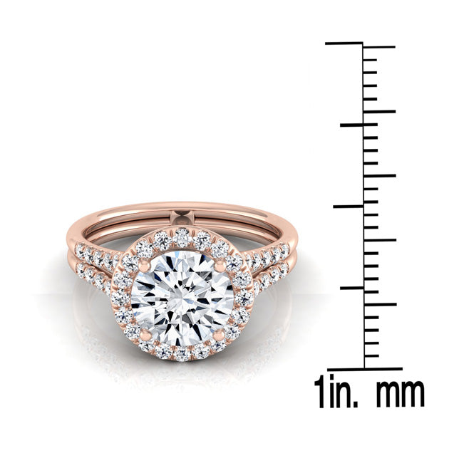 1 3/8ctw Round Diamond Halo Split Shank Engagement Ring In 14k Rose Gold, Igi-certified
