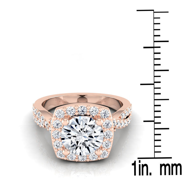 1 3/8ctw Round Diamond Square Halo Engagement Ring With Twisted Pave Shank In 14k Rose Gold, Igi-certified -