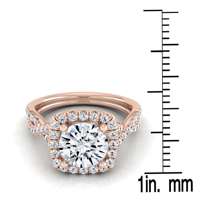 1 3/8ctw Round Diamond Square Halo Engagement Ring With Twisted Pave Shank In 14k Rose Gold, Igi-certified