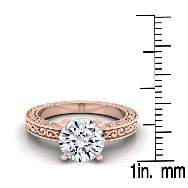 1ct Round Diamond Solitaire Engagement Ring With Scroll Detail Shank In 14k Rose Gold, Igi-certified