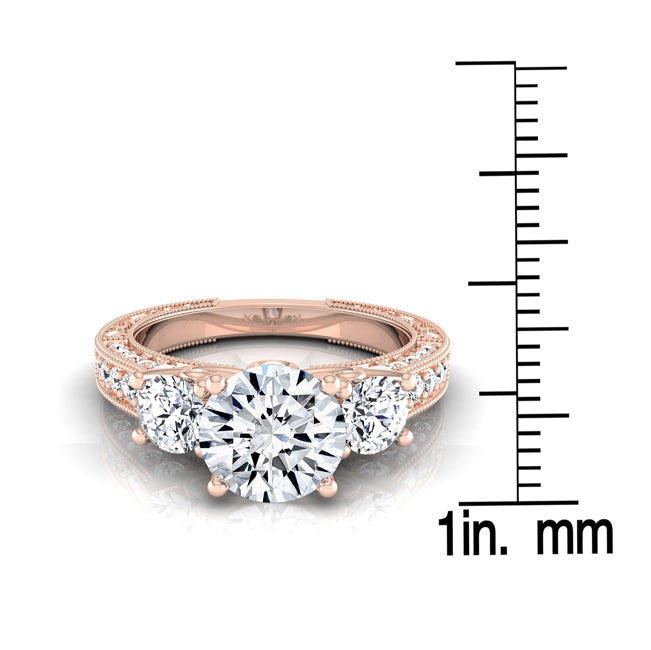 1 7/8ctw Round 3 Stone Engagement Ring With Diamond Pave Shank In 14k Rose Gold, Igi-certified