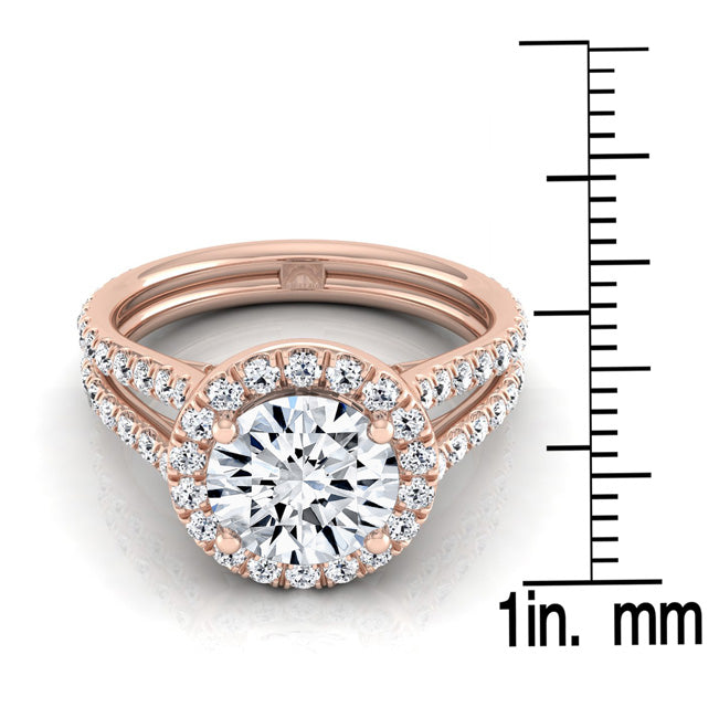 1 7/8ctw Round Diamond Halo Engagement Ring With A Split Shank In 14k Rose Gold, Igi-certified