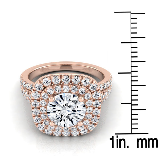 1 4/5ctw Round Diamond Double Square Halo Engagement Ring With Pave Split Shank In 14k Rose Gold, Igi-certified
