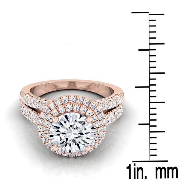 1 9/10ctw Round Diamond Double Halo Engagement Ring With Split Pave Shank In 14k Rose Gold, Igi-certified