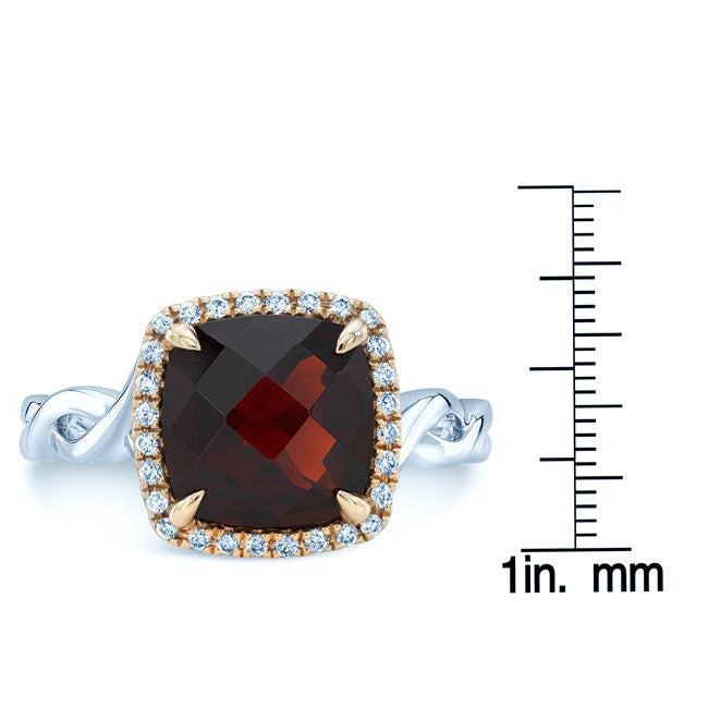 Garnet And Diamond Twist Ring In 14k Two Tone