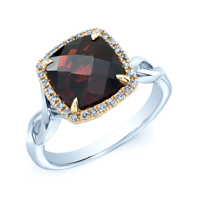 Garnet And Diamond Twist Ring In 14k Two Tone