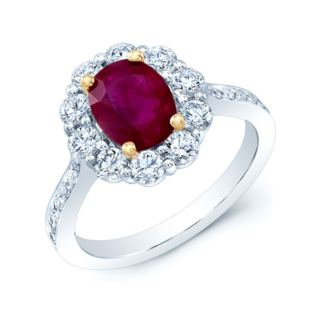 Oval Ruby And Diamond Princess Di Ring In 14k Two Tone Gold (8x6mm)