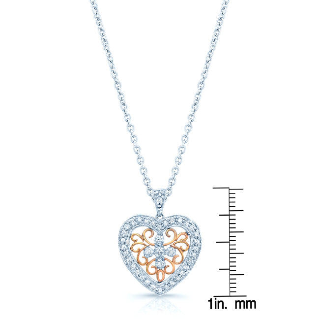 Diamond Heart Filigree Pendant In 14k White Gold