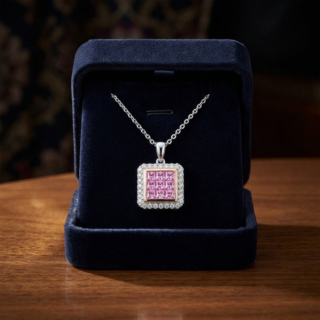 Pink Sapphire And Diamond Pendant In 14k Two Tone Gold (1/6 Ct. Tw.) — gift presentation