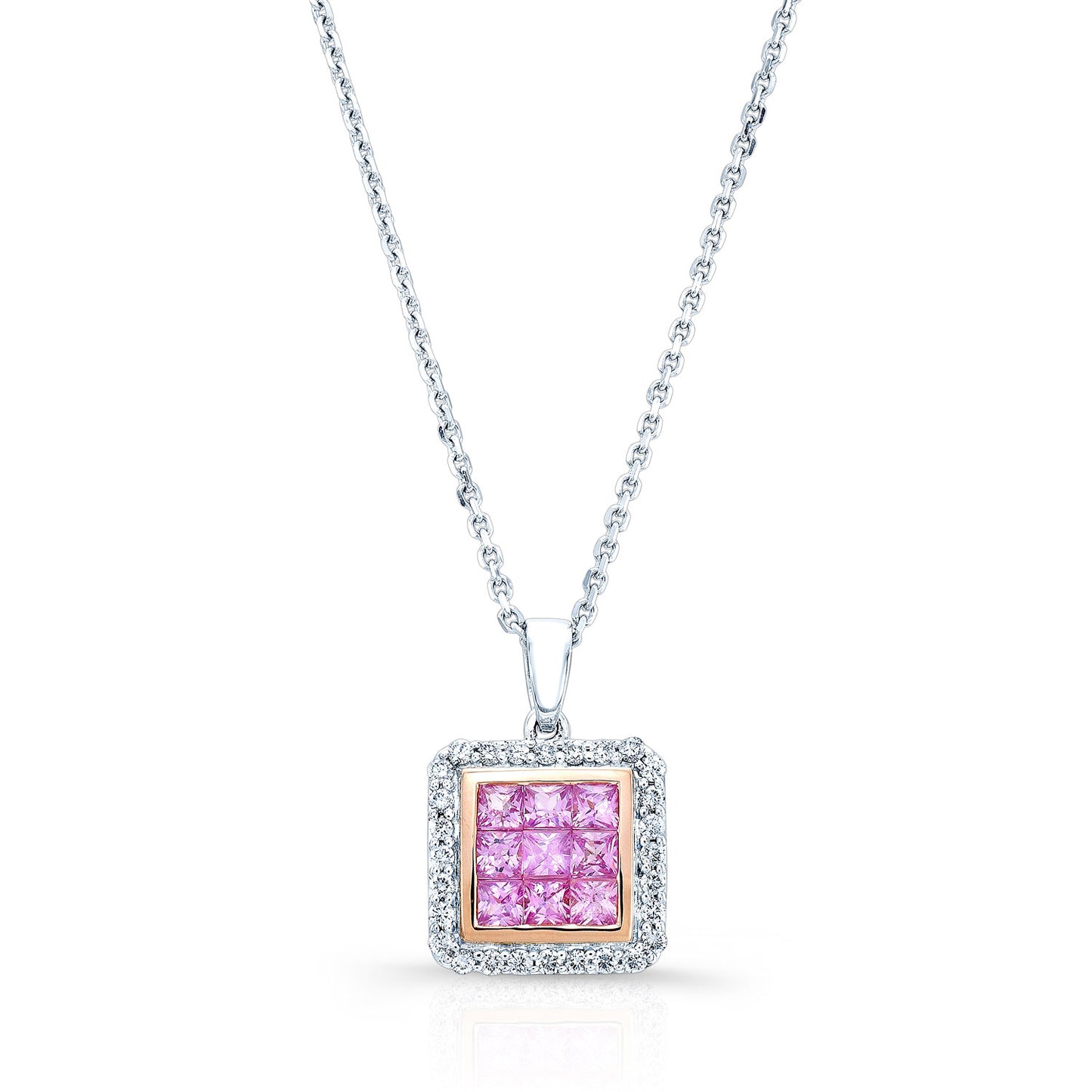 Pink Sapphire And Diamond Pendant In 14k Two Tone Gold (1/6 Ct. Tw.)