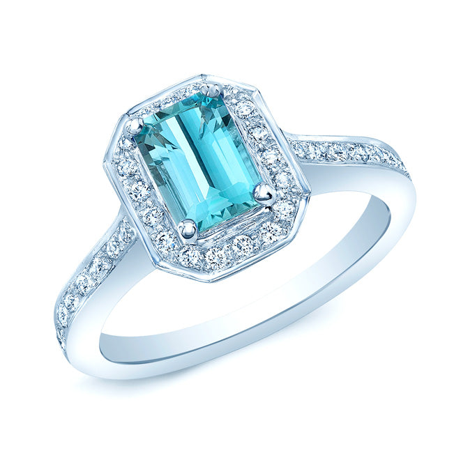 Blue Topaz And Diamond Ring In 14k White Gold