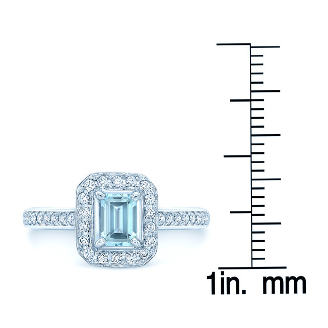 Aquamarine And Diamond Ring In 14k White Gold ( 7 X 5 )