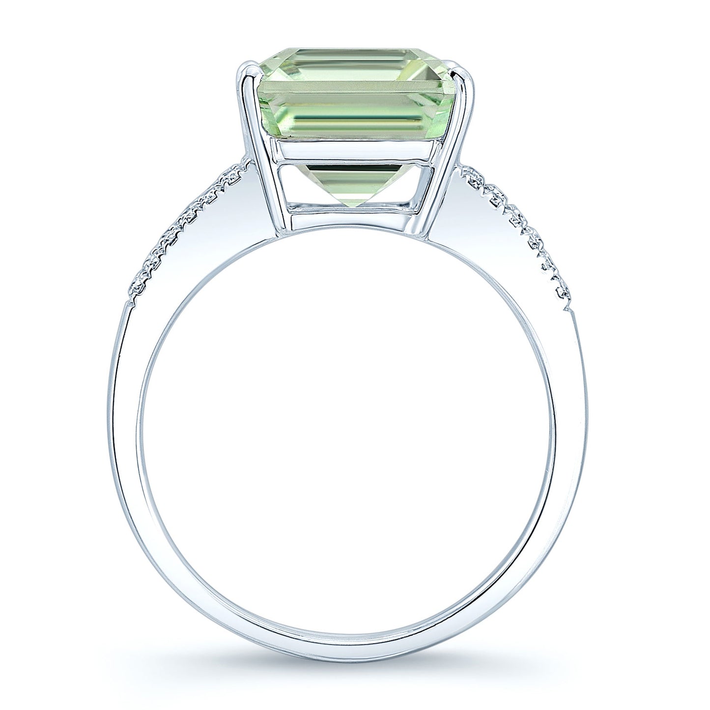 Green Quartz And Diamond Open Shank Ring In 14k White Gold