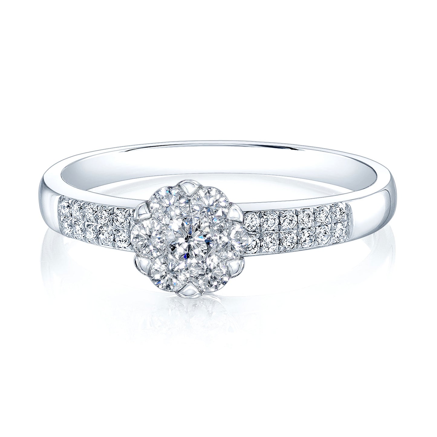14k White Gold Double Row Pave Diamond Cluster Ring 0.35ctw