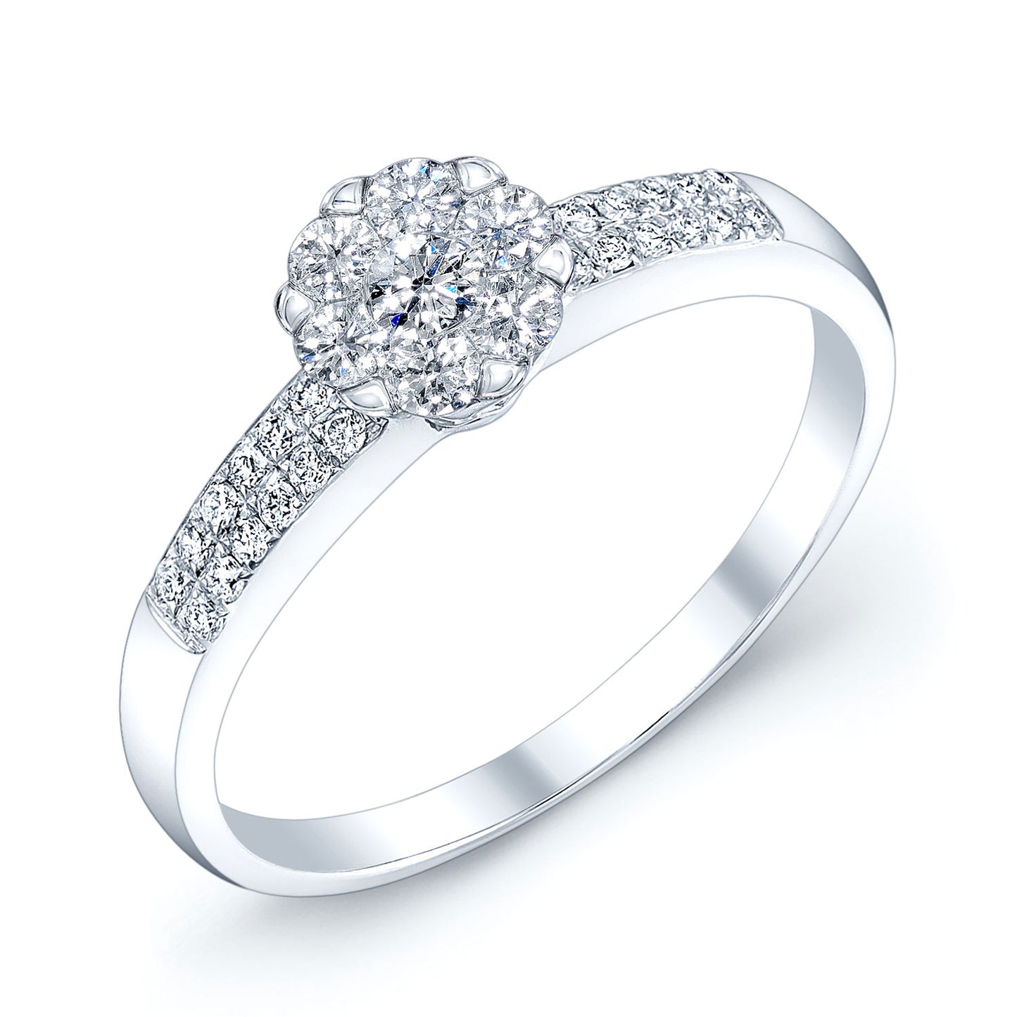 14k White Gold Double Row Pave Diamond Cluster Ring 0.35ctw