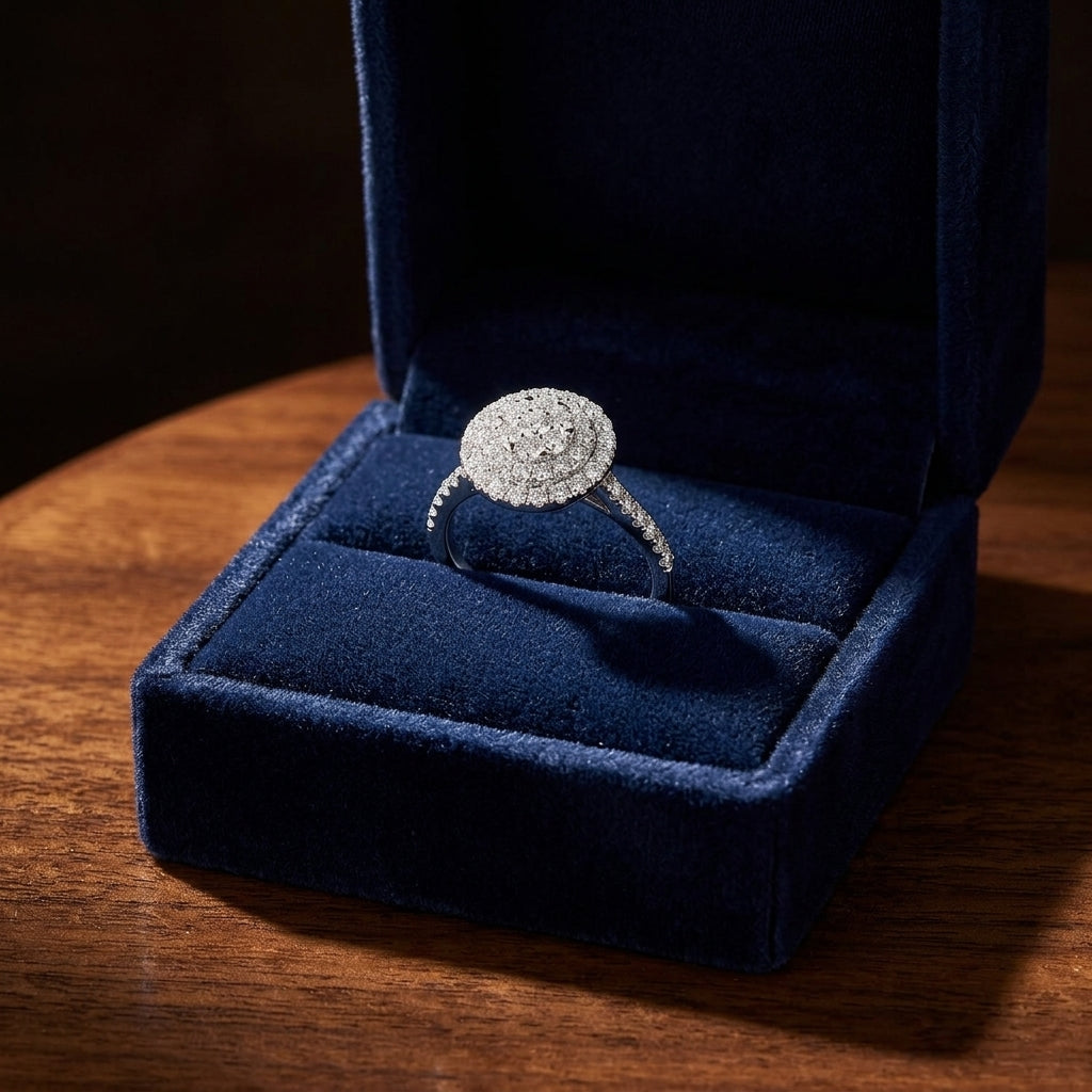 Diamond Round Double Entourage Eng Ring In 14k White Gold — gift presentation