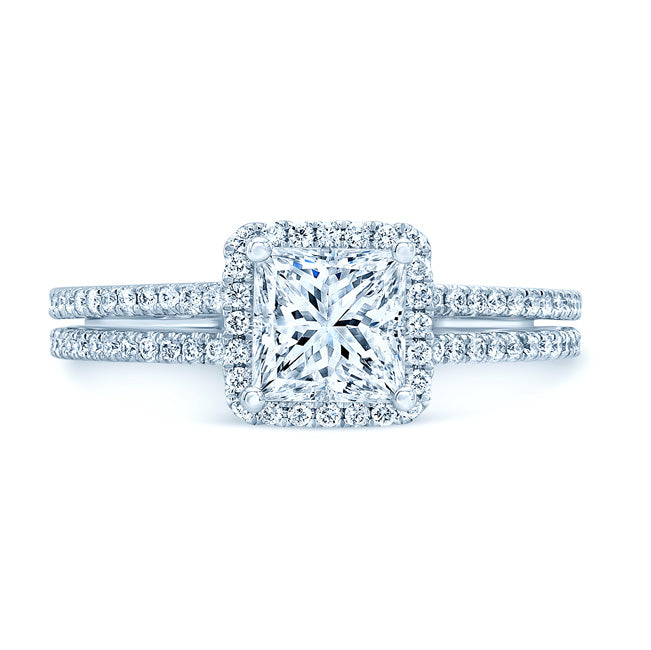 Diamond Princess Halo Wedding Set In 14k White Gold 0.70ct Ctr