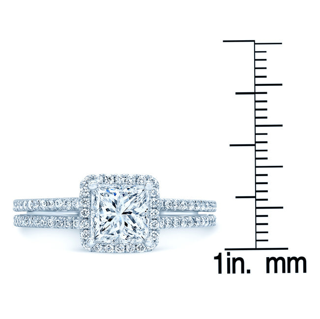 Diamond Princess Halo Wedding Set In 14k White Gold 0.70ct Ctr