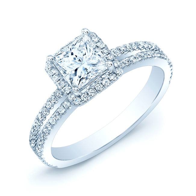Diamond Princess Halo Wedding Set In 14k White Gold 0.70ct Ctr